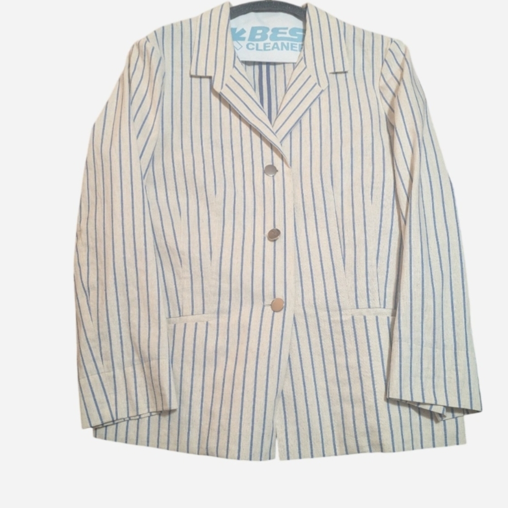 Lafayette 148 New York Cream Blazer with Blue Pinstripes